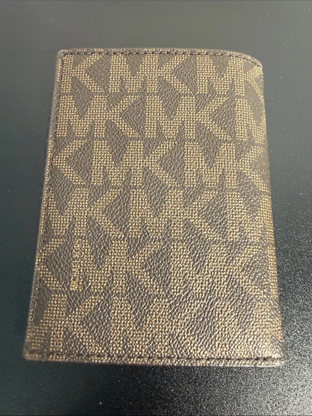 Michael Kors Brown MK Logo Card & Key Holder with Gold Hardware